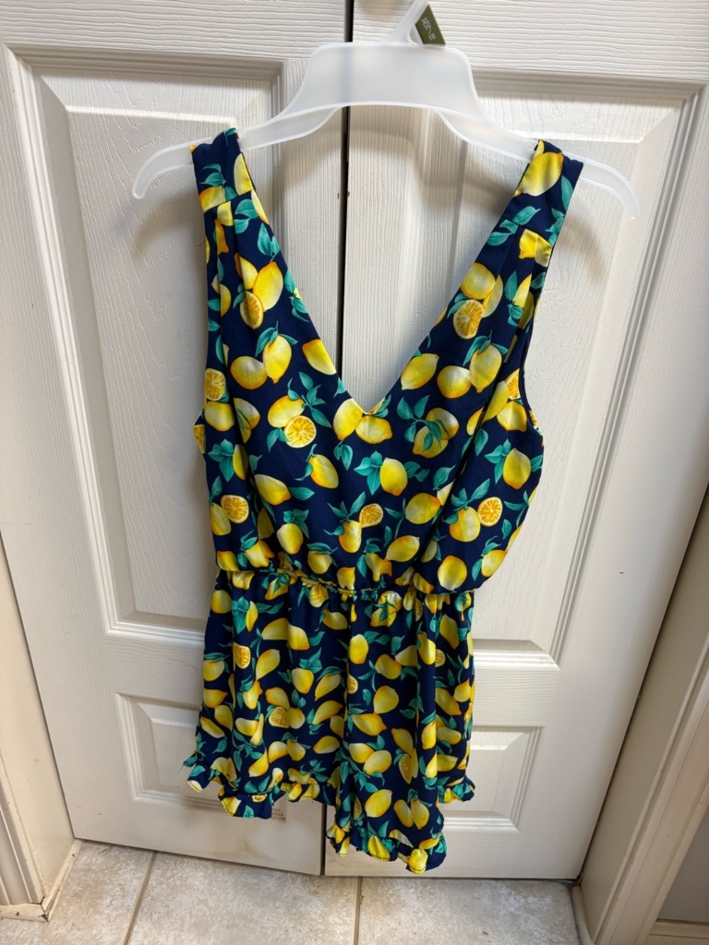 Navy Lemon Print Sleeveless Romper - Picture 2 of 3